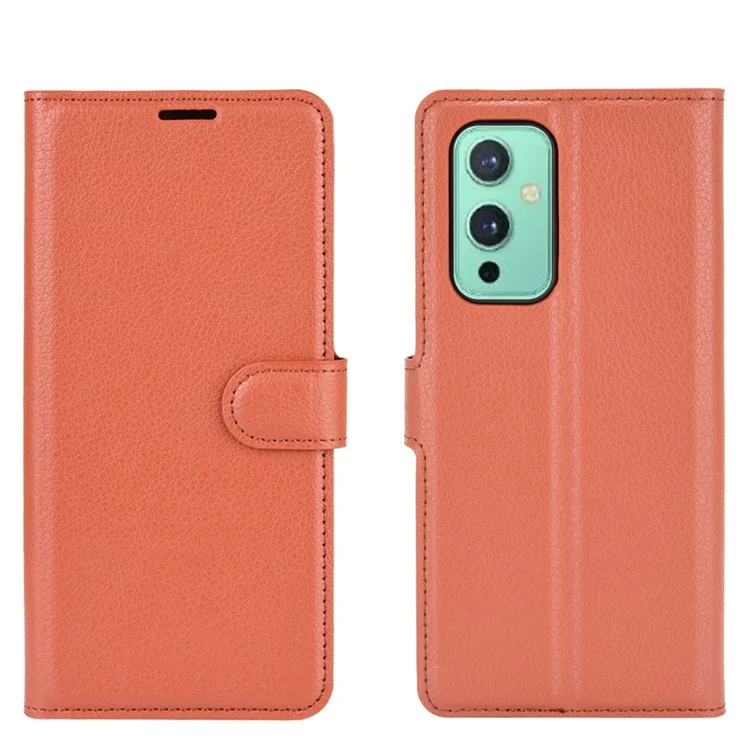 Cartera Diseño Litchi Texture Teléfono De Cuero Stand Putter Protector Para OnePlus 9 (UE / Versión Estadounidense) - Marrón