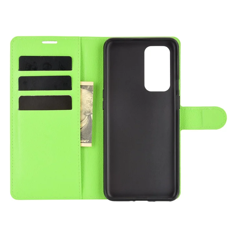 Wallet Design Litchi Texture Leather Phone Stand Cover Protector for OnePlus 9 (EU / US Version) - Green