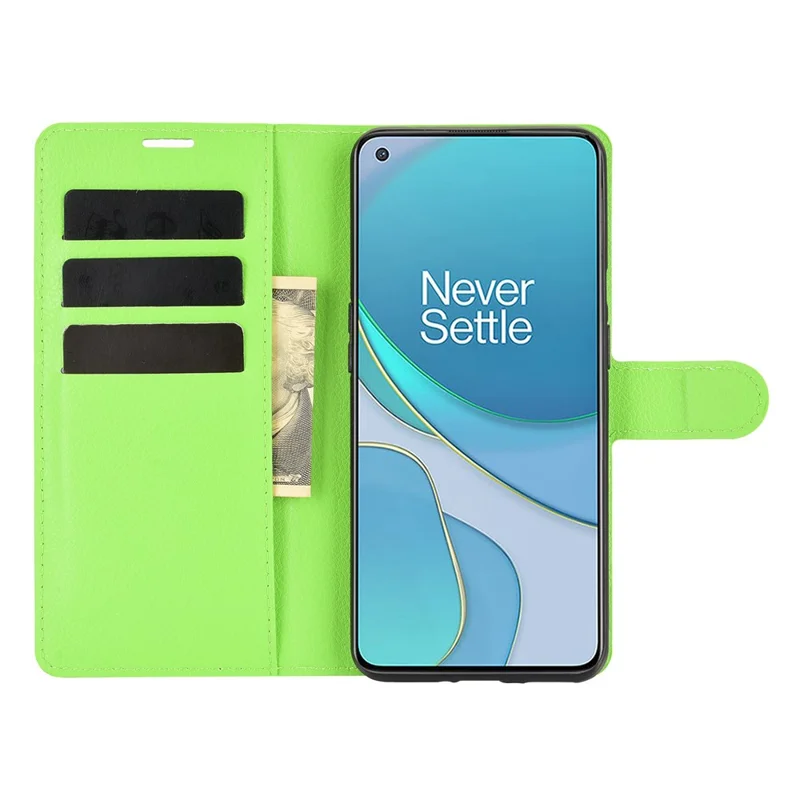 Wallet Design Litchi Texture Leather Phone Stand Cover Protector for OnePlus 9 (EU / US Version) - Green