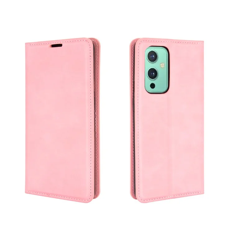 Auto-absorbed Wallet Stand Design Soft-Touch Feeling Leather Cover for OnePlus 9 (EU / US Version) - Pink