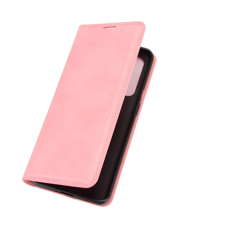 Auto-absorbed Wallet Stand Design Soft-Touch Feeling Leather Cover for OnePlus 9 (EU / US Version) - Pink