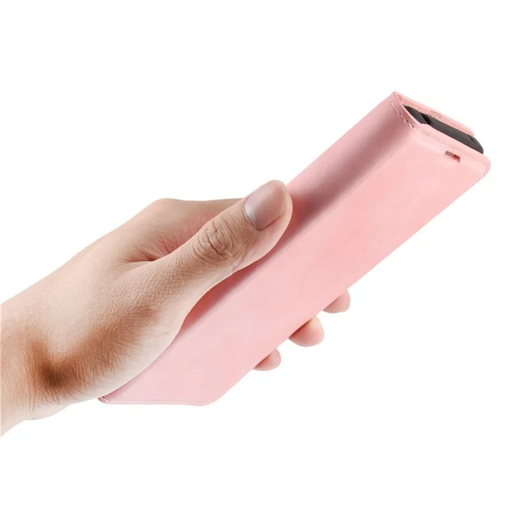 Auto-absorbed Wallet Stand Design Soft-Touch Feeling Leather Cover for OnePlus 9 (EU / US Version) - Pink