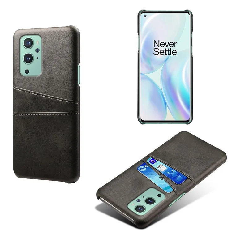 KSQ Custodia in Pelle PU + Plastica con 2 Slot per Schede per OnePlus 9 (Versione EU / US) - Nero