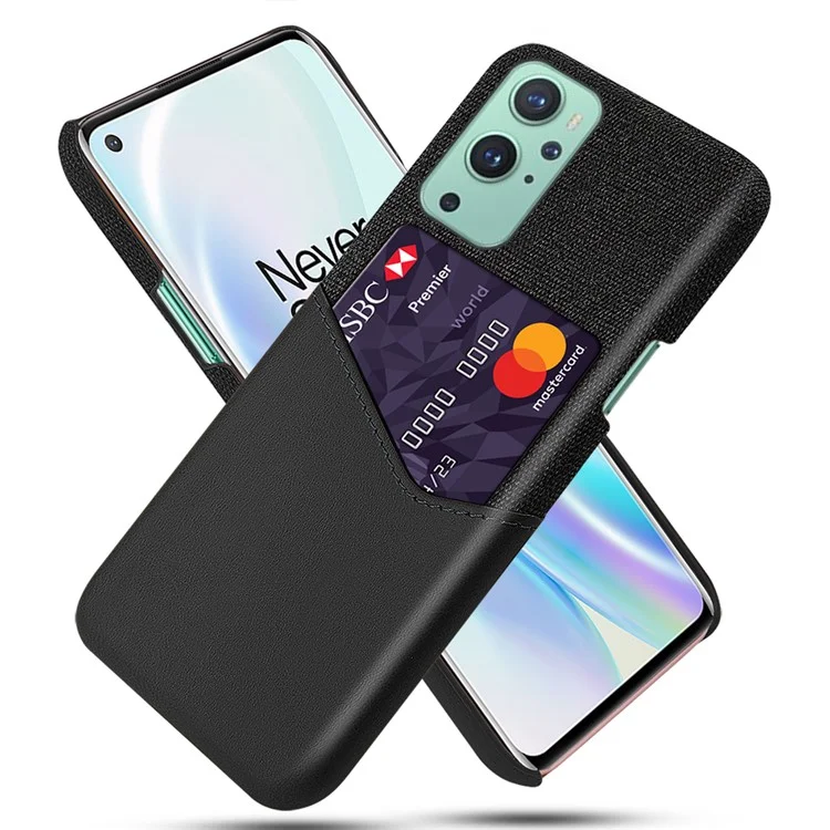 Portacartaschede KSQ in tessuto + rivestimento in pelle sintetica PC per OnePlus 9 (versione EU / US) - Nero