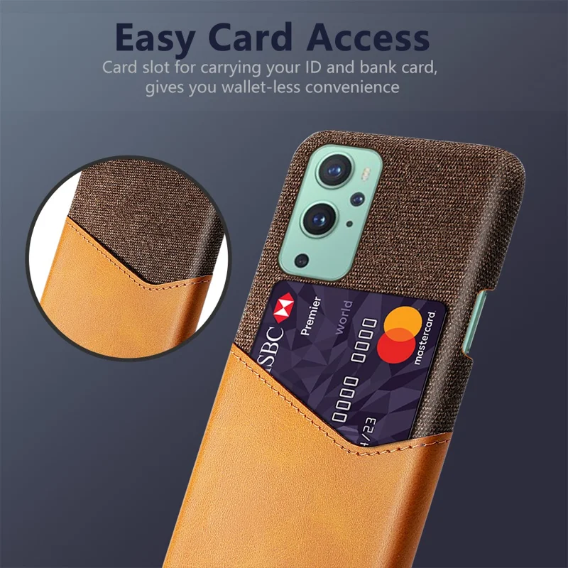 Porta Del Supporto Per Schede KSQ + Copertina Posteriore Per PC Rivestita in Pelle PU Per OnePlus 9 (ue / Versione Americana) - Arancia