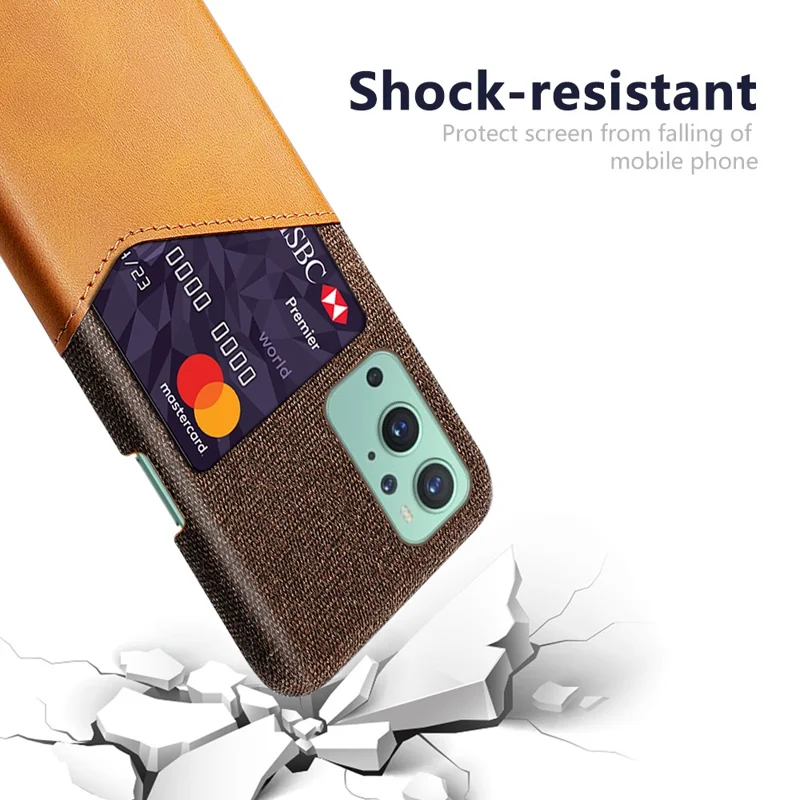 Porta Del Supporto Per Schede KSQ + Copertina Posteriore Per PC Rivestita in Pelle PU Per OnePlus 9 (ue / Versione Americana) - Arancia