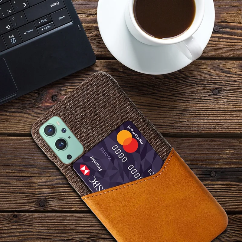 Porta Del Supporto Per Schede KSQ + Copertina Posteriore Per PC Rivestita in Pelle PU Per OnePlus 9 (ue / Versione Americana) - Arancia