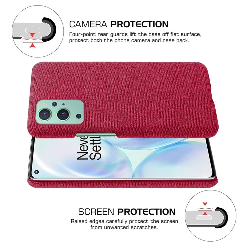 KSQ Cloth Texture Plastic Back Case for OnePlus 9 (EU / US Version) - Red