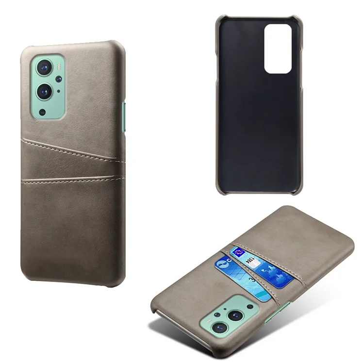 KSQ PC + Funda de piel sintética con ranuras duales para OnePlus 9 Pro - Gris