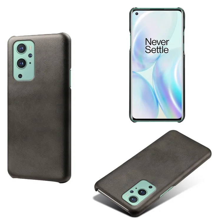 KSQ PU Lederbeschichtete PC -telefonhülle Für OnePlus 9 (EU / US -version) Protektorschale - Schwarz