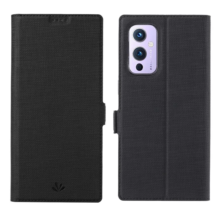 Vili DMK Serie Double Magnetic Cross Texture Capacal de la Billetera de Cuero Para OnePlus 9 (EU / Versión Estadounidense) - Negro