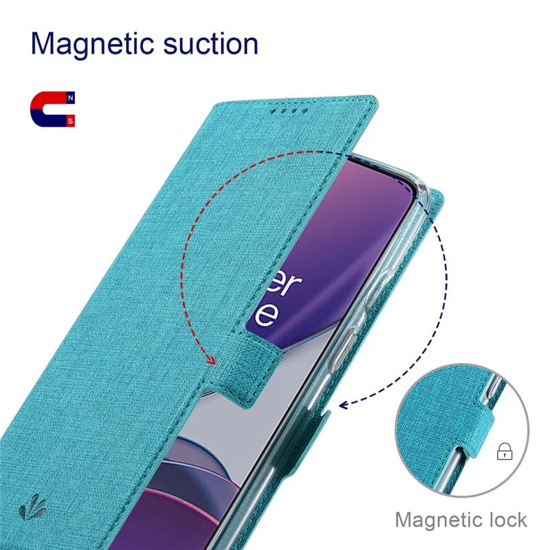 VILI DMK Series Double Magnetic Clasp Cross Texture Leather Wallet Stand Cover Case for OnePlus 9 (EU / US Version) - Blue
