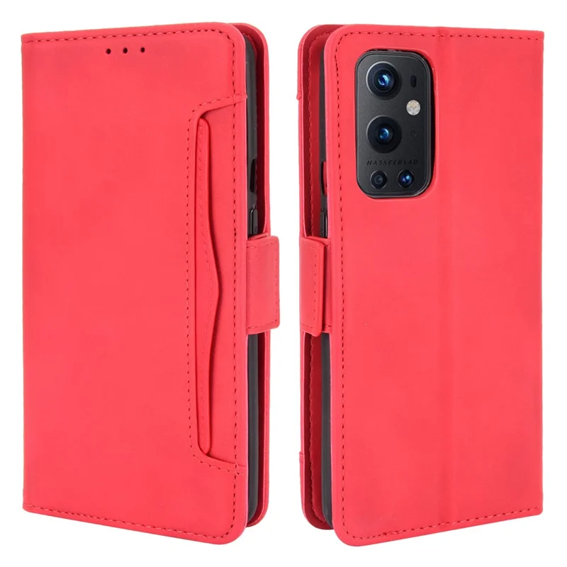 For OnePlus 9 Pro Full Protection Leather Wallet Protective Case with Multiple Card Slots Design - Red