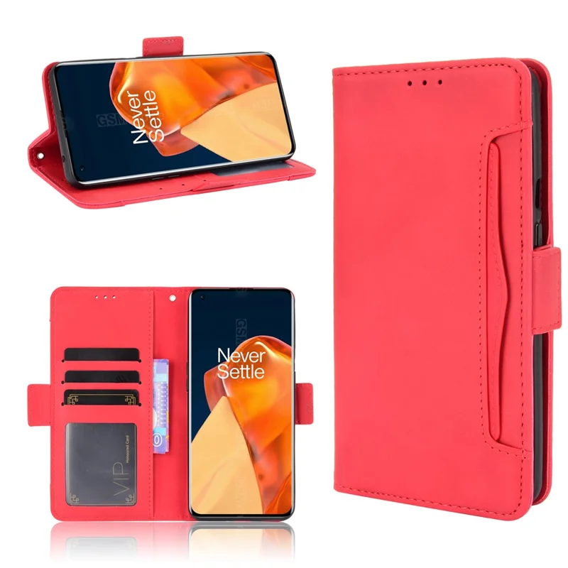 For OnePlus 9 Pro Full Protection Leather Wallet Protective Case with Multiple Card Slots Design - Red