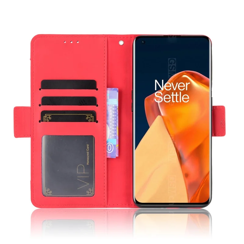 For OnePlus 9 Pro Full Protection Leather Wallet Protective Case with Multiple Card Slots Design - Red