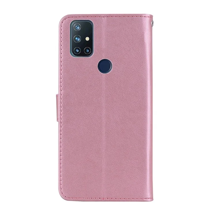 Cartera de cuero con soporte de decoración de Rhinestone de Owl Imprint para OnePlus Nord N10 5G - Oro rosa