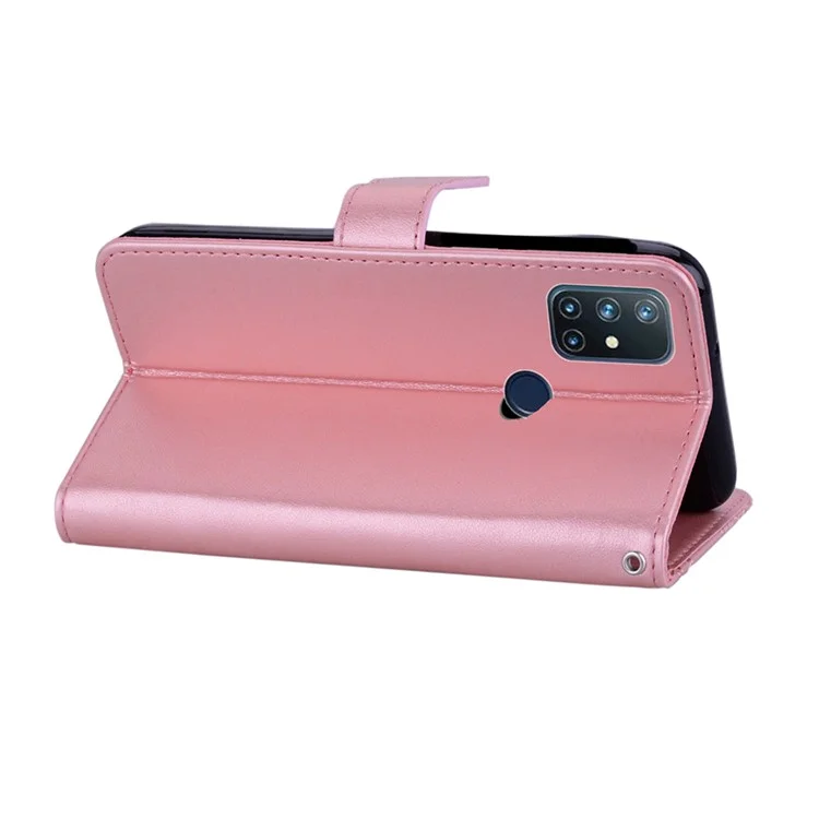 Cartera de cuero con soporte de decoración de Rhinestone de Owl Imprint para OnePlus Nord N10 5G - Oro rosa
