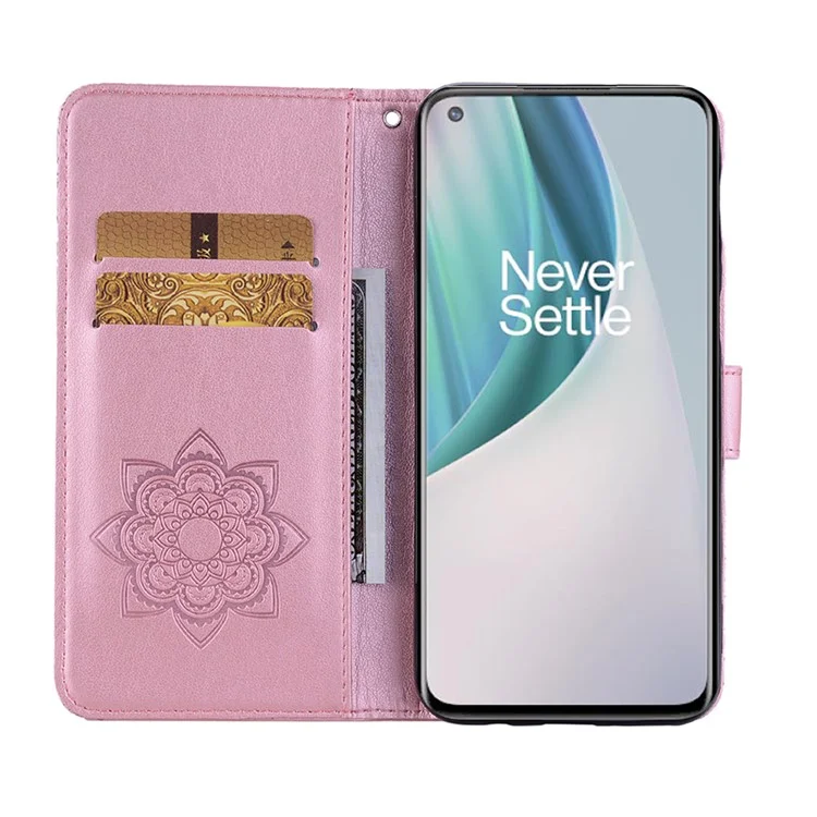 Cartera de cuero con soporte de decoración de Rhinestone de Owl Imprint para OnePlus Nord N10 5G - Oro rosa