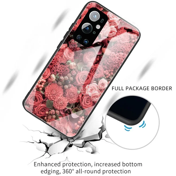 Pannello posteriore in vetro temperato con cornice TPU ibrida Custodia per telefono Custodia protettiva per OnePlus 9 Pro - Rosa