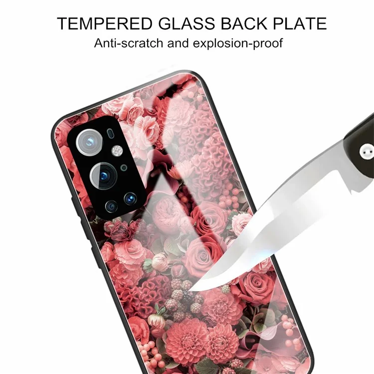 Pannello posteriore in vetro temperato con cornice TPU ibrida Custodia per telefono Custodia protettiva per OnePlus 9 Pro - Rosa