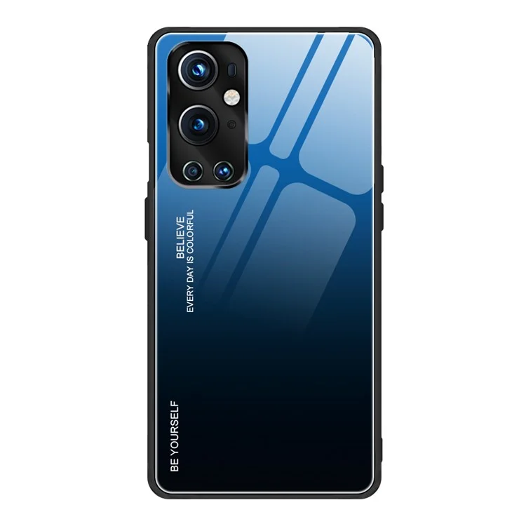 Gradient Tempered Glass Cover TPU Frame Back Case for OnePlus 9 Pro - Blue/Black