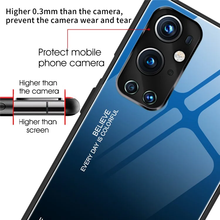 Gradient Tempered Glass Cover TPU Frame Back Case for OnePlus 9 Pro - Blue/Black