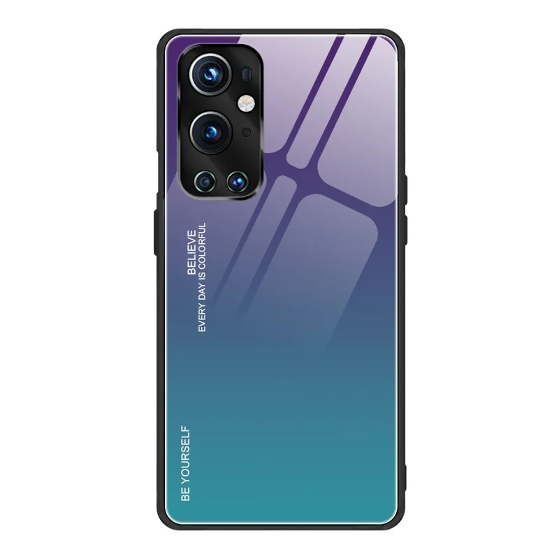 Gradientna obudowa z hartowanego szkła z ramką z TPU, tylna obudowa do OnePlus 9 Pro - fioletowo-niebieska