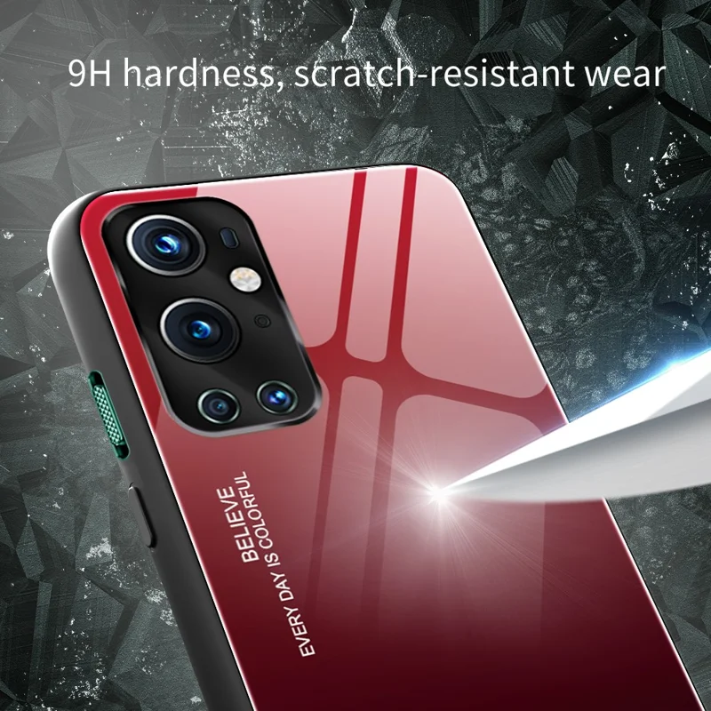 Gradientna obudowa z hartowanego szkła z ramką z TPU, tylna obudowa do OnePlus 9 Pro - fioletowo-niebieska