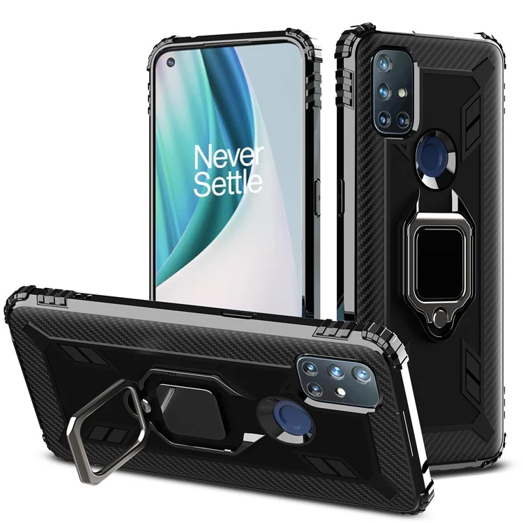 Funda protectora de TPU con anillo para el dedo y soporte para teléfono para OnePlus Nord N10 5G - Negro