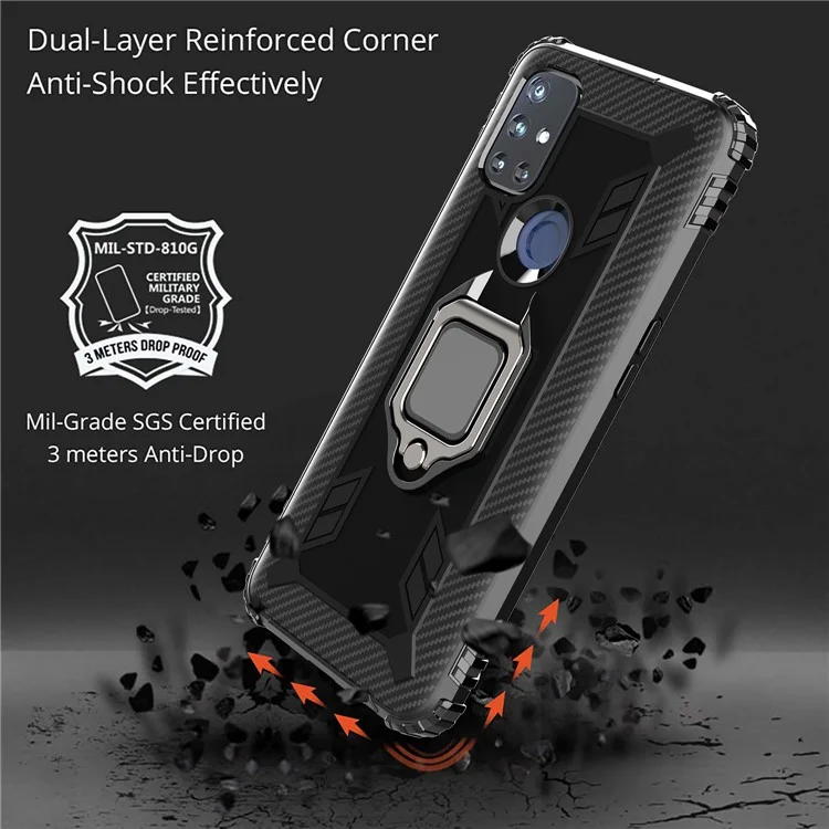 Funda protectora de TPU con anillo para el dedo y soporte para teléfono para OnePlus Nord N10 5G - Negro
