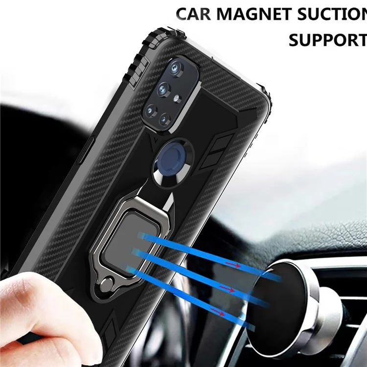 Funda protectora de TPU con anillo para el dedo y soporte para teléfono para OnePlus Nord N10 5G - Negro