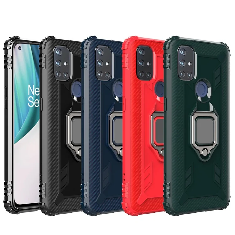 Funda protectora de TPU con anillo para el dedo y soporte para teléfono para OnePlus Nord N10 5G - Negro