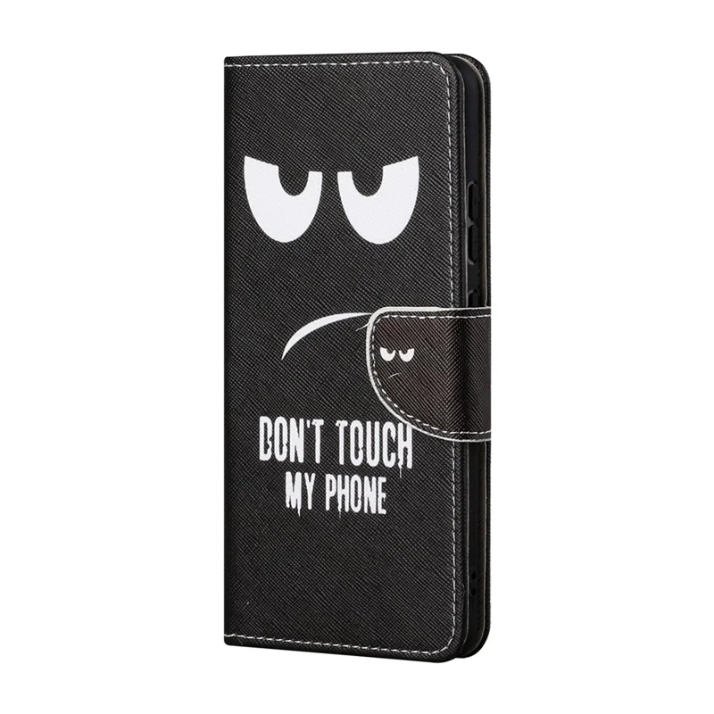 Wallet Stand Design Pattern Printing Cross Texture Leather Case Shell for OnePlus 9 Pro - Don't Touch My Phone