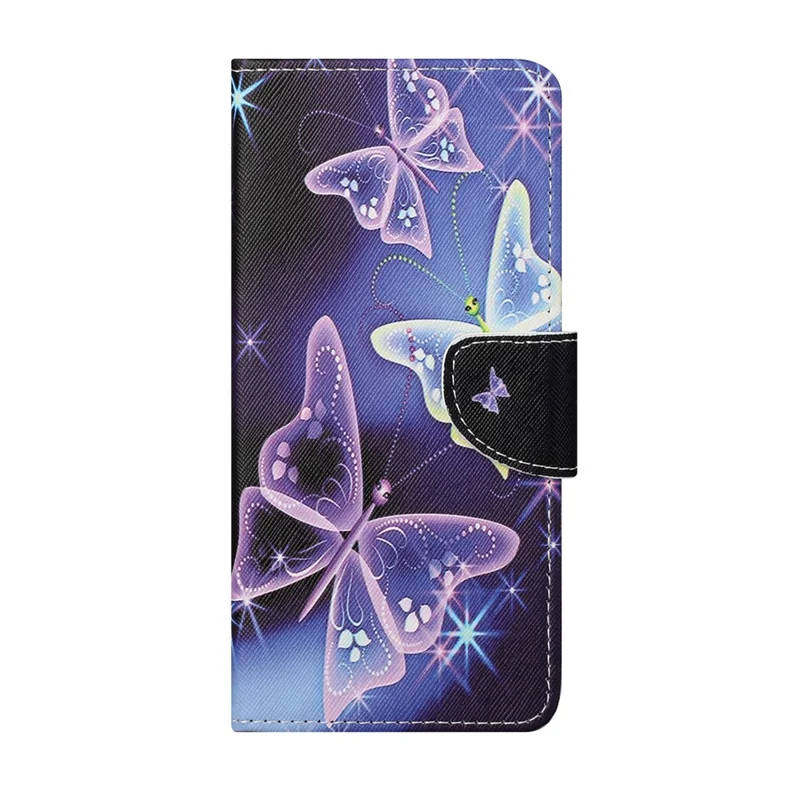 Folia typu portfel z podstawką, wydrukowana skórzana obudowa z krzyżowym fakturą dla OnePlus 9 Pro - Błyszczący Motyl