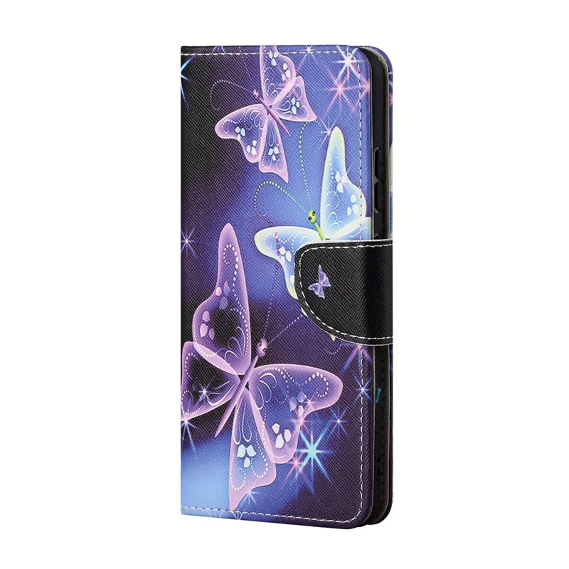 Folia typu portfel z podstawką, wydrukowana skórzana obudowa z krzyżowym fakturą dla OnePlus 9 Pro - Błyszczący Motyl