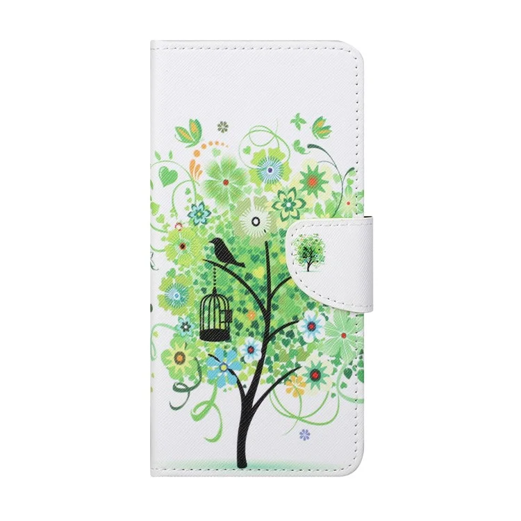 Wallet Stand Design Pattern Printing Cross Texture Leather Case for OnePlus 9 (EU / US Version) - Green Tree