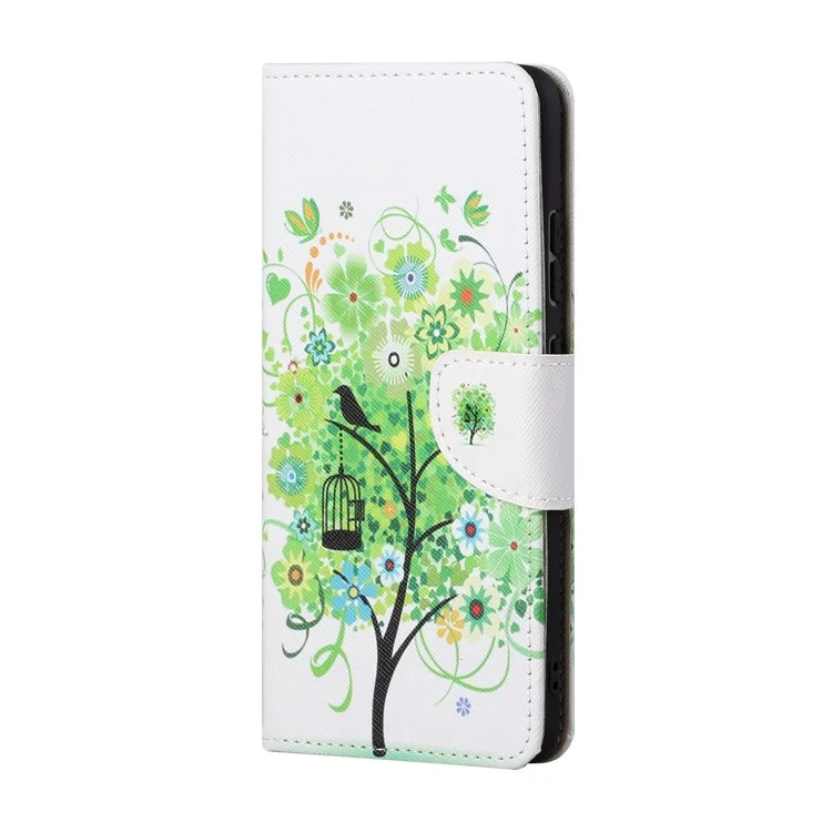 Wallet Stand Design Pattern Printing Cross Texture Leather Case for OnePlus 9 (EU / US Version) - Green Tree