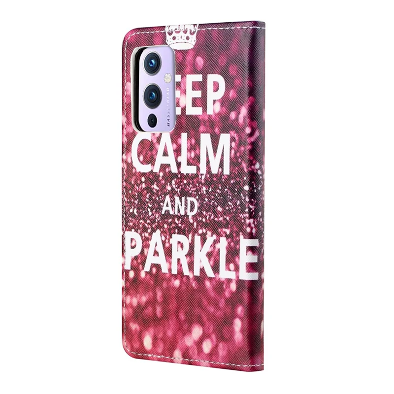 Wallet Stand Design Pattern Printing Cross Texture Leather Case for OnePlus 9 (EU / US Version) - Keep Calm and Sparkle