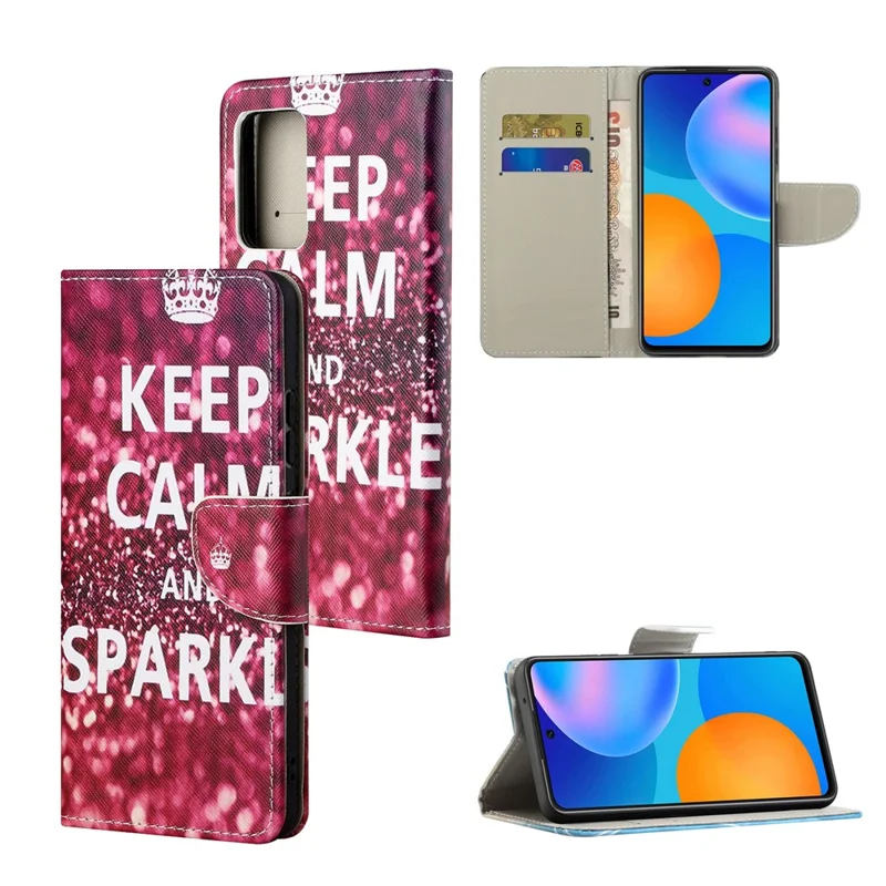Wallet Stand Design Pattern Printing Cross Texture Leather Case for OnePlus 9 (EU / US Version) - Keep Calm and Sparkle