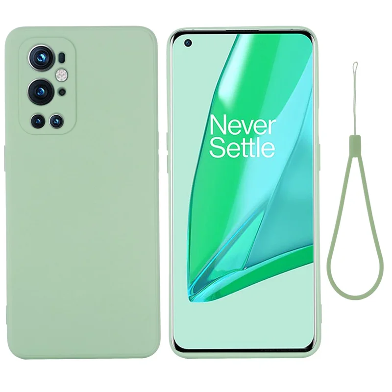 Liquid Silicone Soft Cover Case with Handy Strap for OnePlus 9 Pro - Green