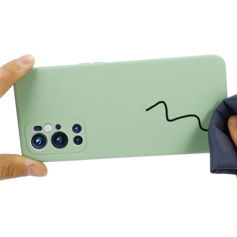 Liquid Silicone Soft Cover Case with Handy Strap for OnePlus 9 Pro - Green