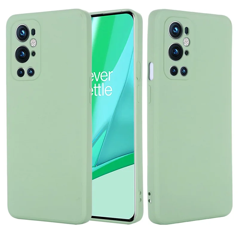 Liquid Silicone Soft Cover Case with Handy Strap for OnePlus 9 Pro - Green