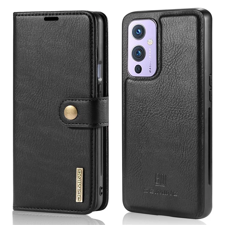 DG.MING Per OnePlus 9 (versione EU/USA) Custodia protettiva per telefono Staccabile 2 in 1 Guscio in pelle antishock con Flip Cover con Portafoglio - Nero