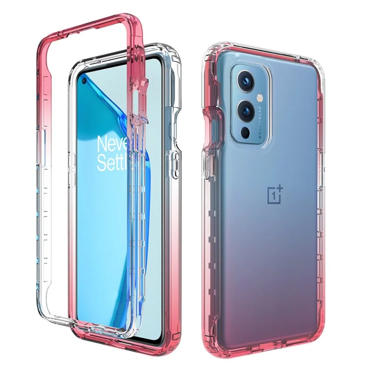 Custodia per telefono 2 in 1 con design a colori sfumati in PC+TPU, protetta e staccabile, per OnePlus 9 - Rosso