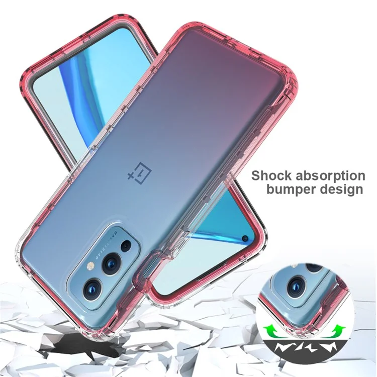 Custodia per telefono 2 in 1 con design a colori sfumati in PC+TPU, protetta e staccabile, per OnePlus 9 - Rosso