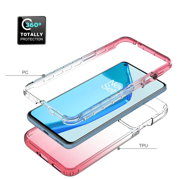 Custodia per telefono 2 in 1 con design a colori sfumati in PC+TPU, protetta e staccabile, per OnePlus 9 - Rosso