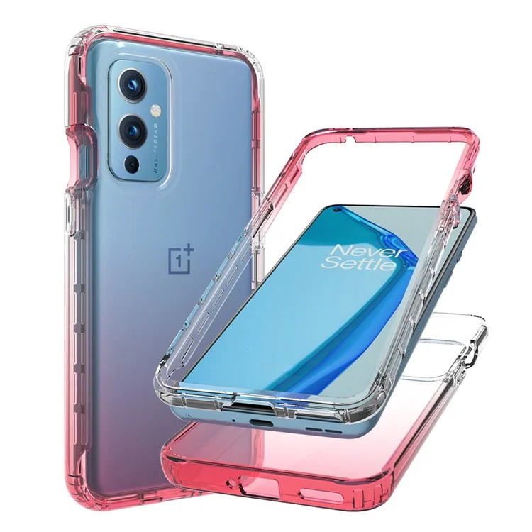 Custodia per telefono 2 in 1 con design a colori sfumati in PC+TPU, protetta e staccabile, per OnePlus 9 - Rosso
