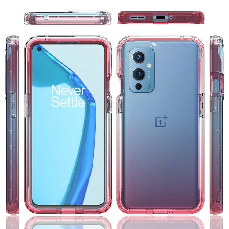 Custodia per telefono 2 in 1 con design a colori sfumati in PC+TPU, protetta e staccabile, per OnePlus 9 - Rosso