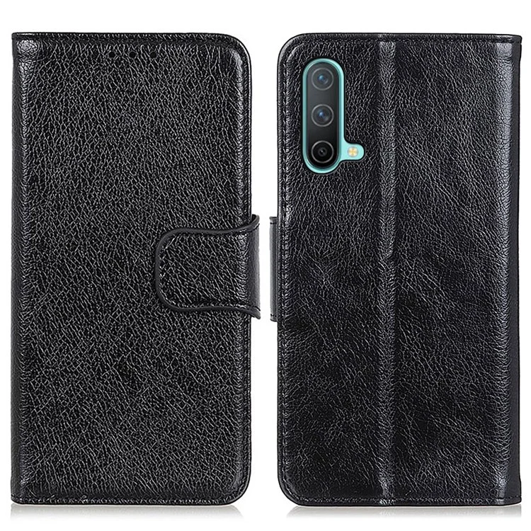 Projeto Da Carteira Proteção Full-Proteção Nappa Textura Split Couro Stand Telefone Cobertura Para OnePlus Nord CE 5G - Preto