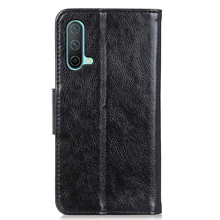 Projeto Da Carteira Proteção Full-Proteção Nappa Textura Split Couro Stand Telefone Cobertura Para OnePlus Nord CE 5G - Preto
